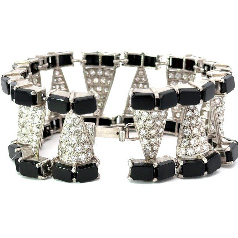 Platinum Diamond and Onyx Bracelet For Sale at 1stDibs