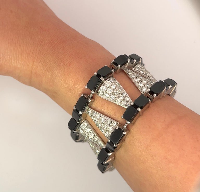 Platinum Diamond and Onyx Bracelet For Sale at 1stDibs