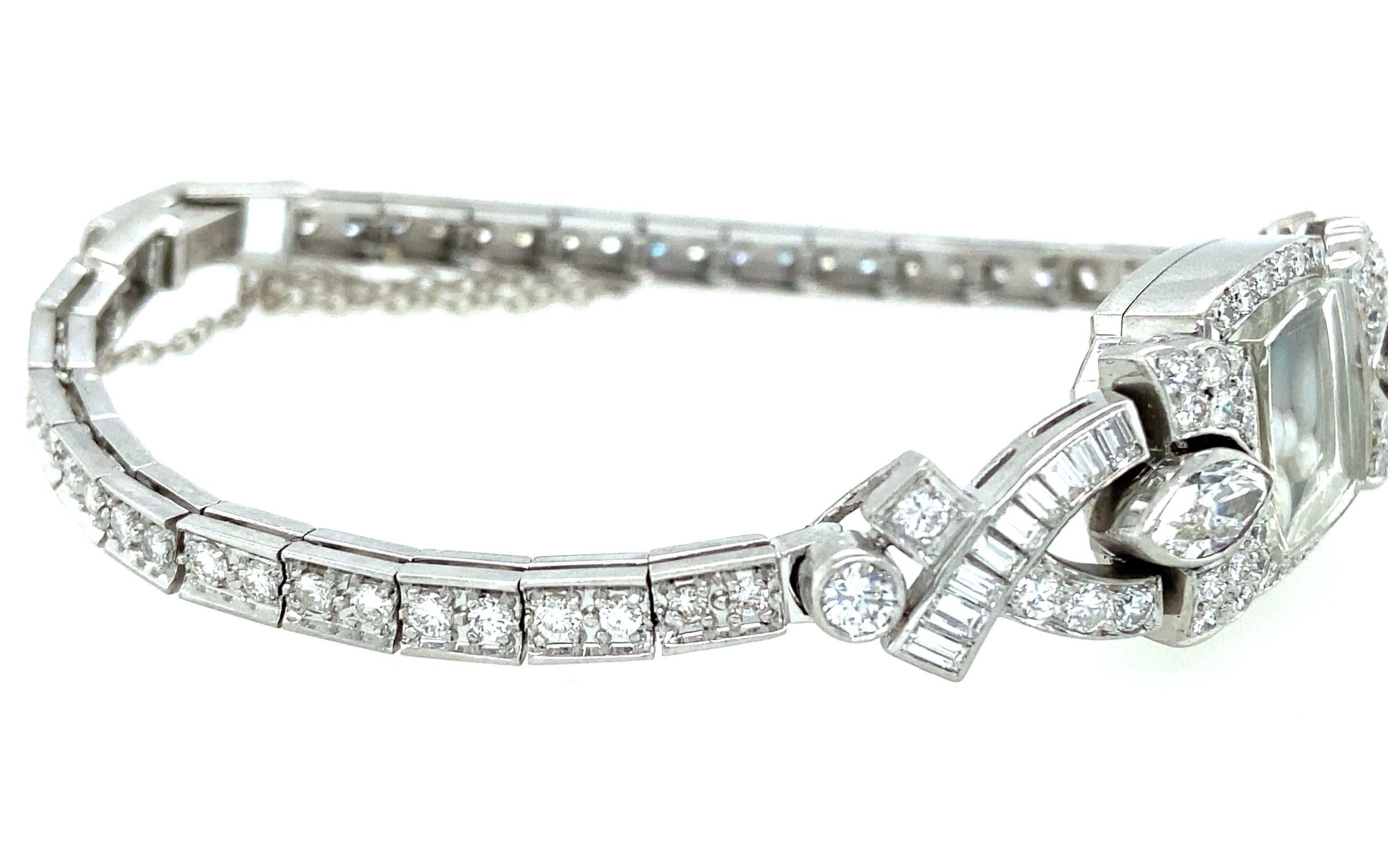 Marquise Cut Platinum Diamond, Opal, and Pearl Shake Bracelet Reimagined 1950s Watch