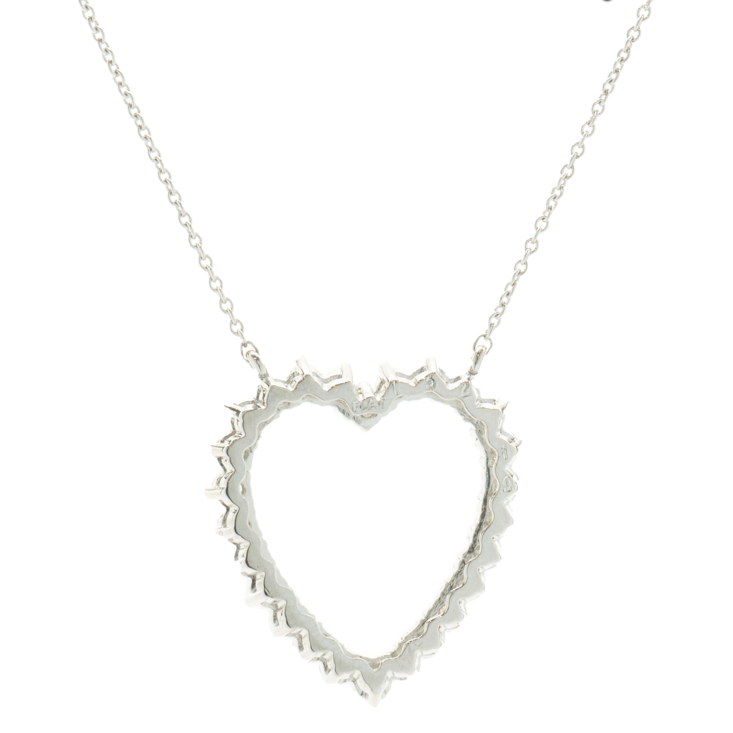 Round Cut Platinum Diamond Open Heart Necklace For Sale