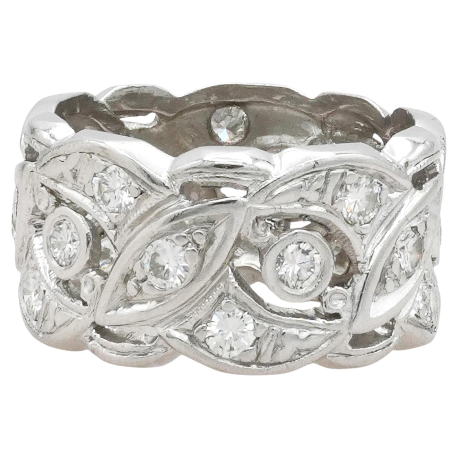 Platinum Diamond Openwork Wide Band Ring