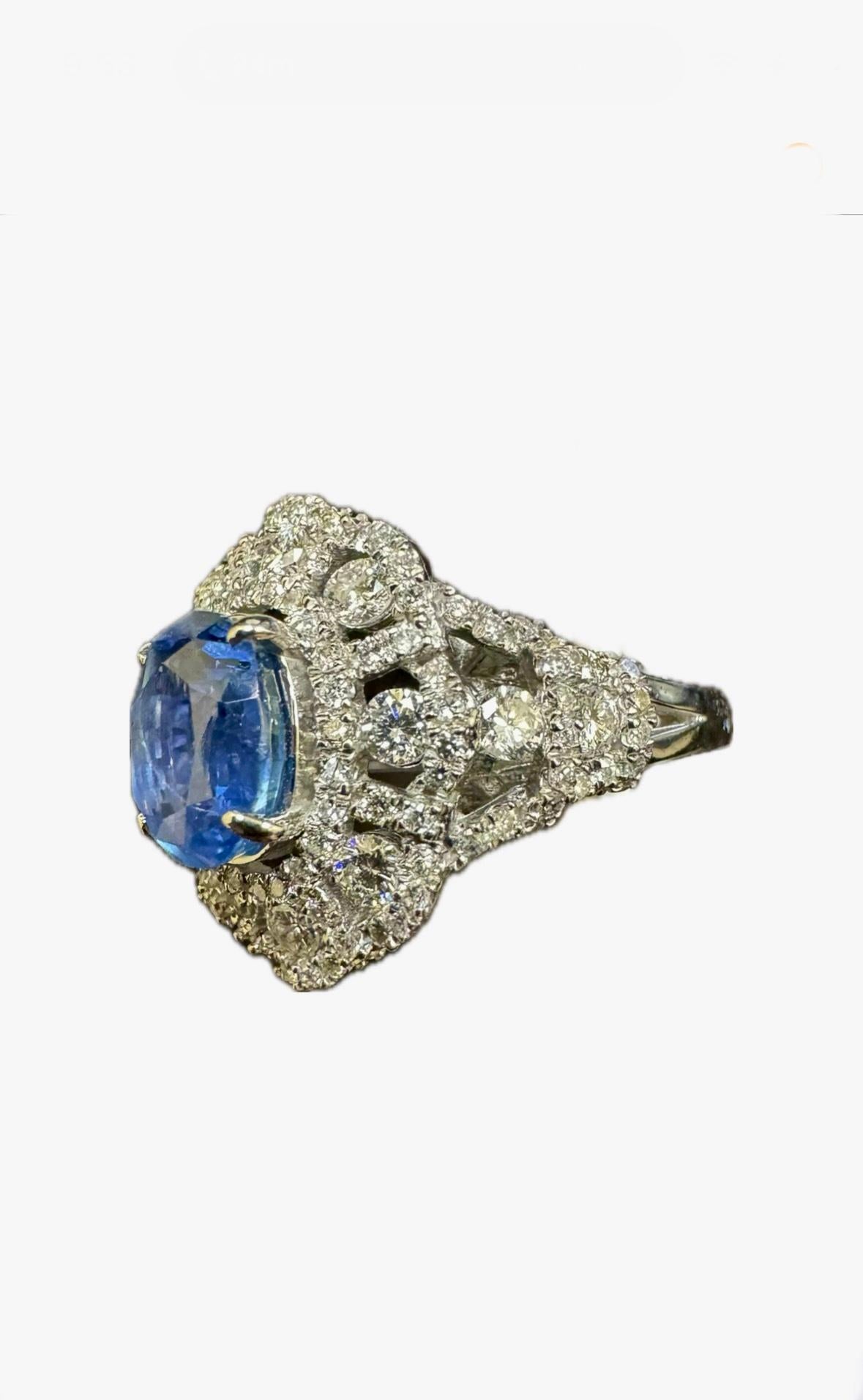 Art Deco Platinum Diamond Oval GIA Certified 2.80 Carat No Heat Burma Blue Sapphire Ring For Sale