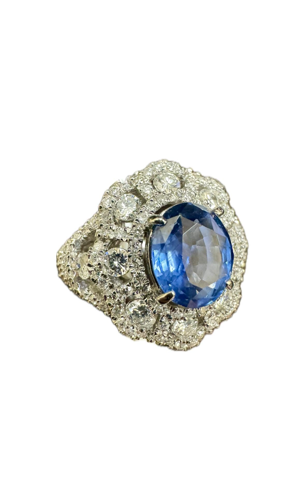 Oval Cut Platinum Diamond Oval GIA Certified 2.80 Carat No Heat Burma Blue Sapphire Ring For Sale