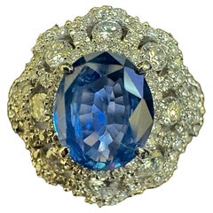 Platin Diamant Oval GIA zertifiziert 2,80 Karat unbehandelter burmesischer blauer Saphir Ring