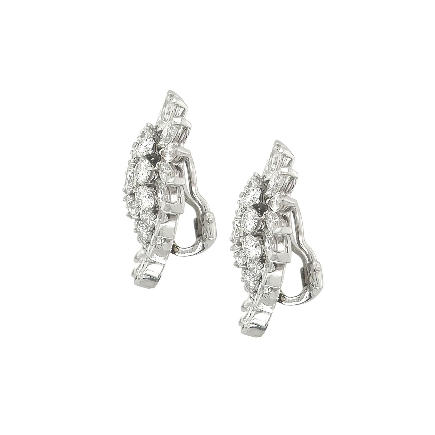 Brilliant Cut Platinum Diamond Paisley Cluster Earrings For Sale