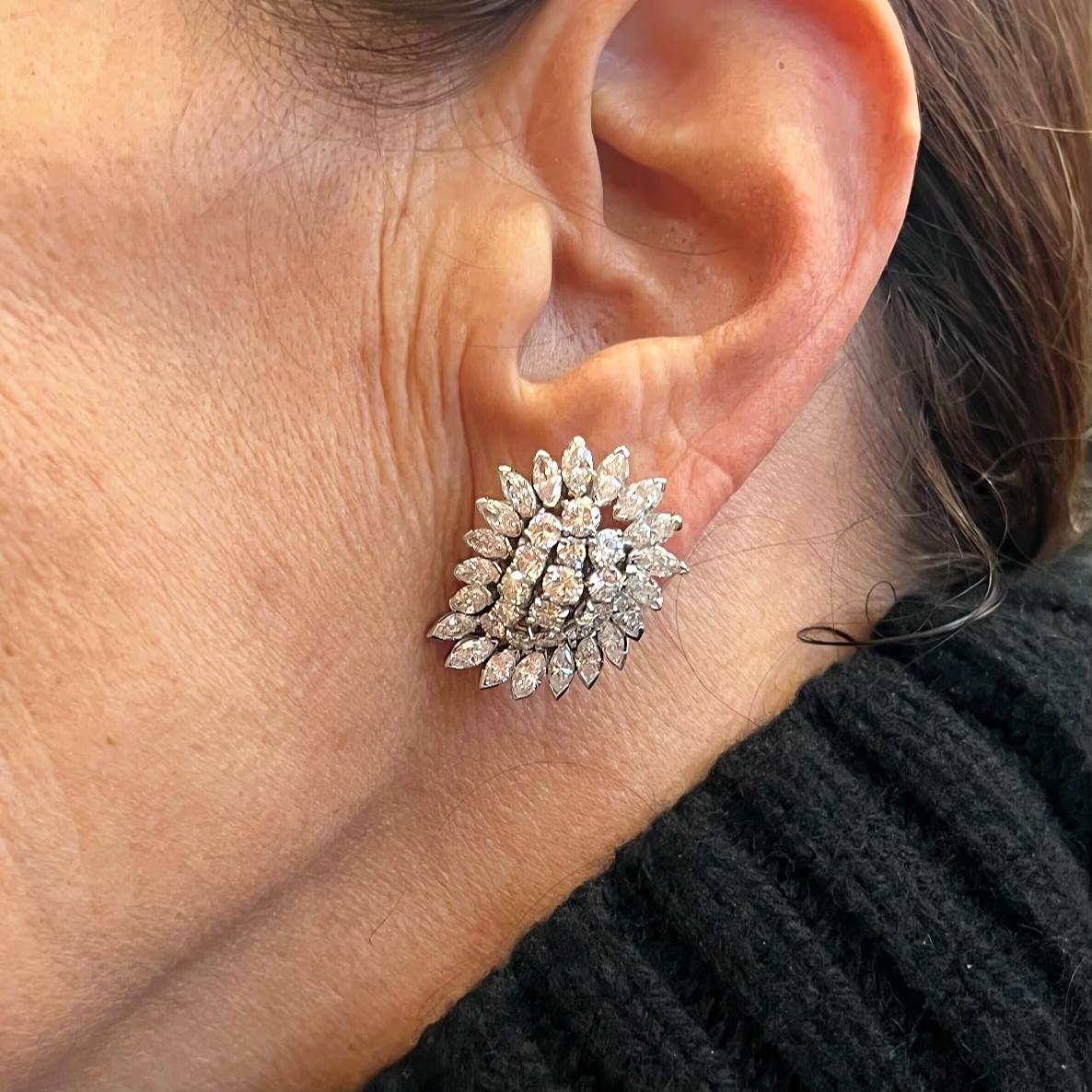 Platinum Diamond Paisley Cluster Earrings In Good Condition For Sale In New York, NY