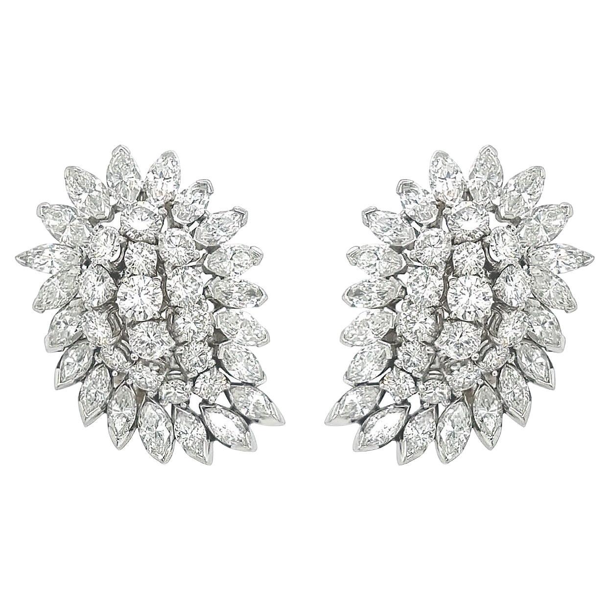 Platinum Diamond Paisley Cluster Earrings For Sale