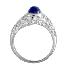 Platinum Diamond Pave and Sapphire Cabochon Band Ring