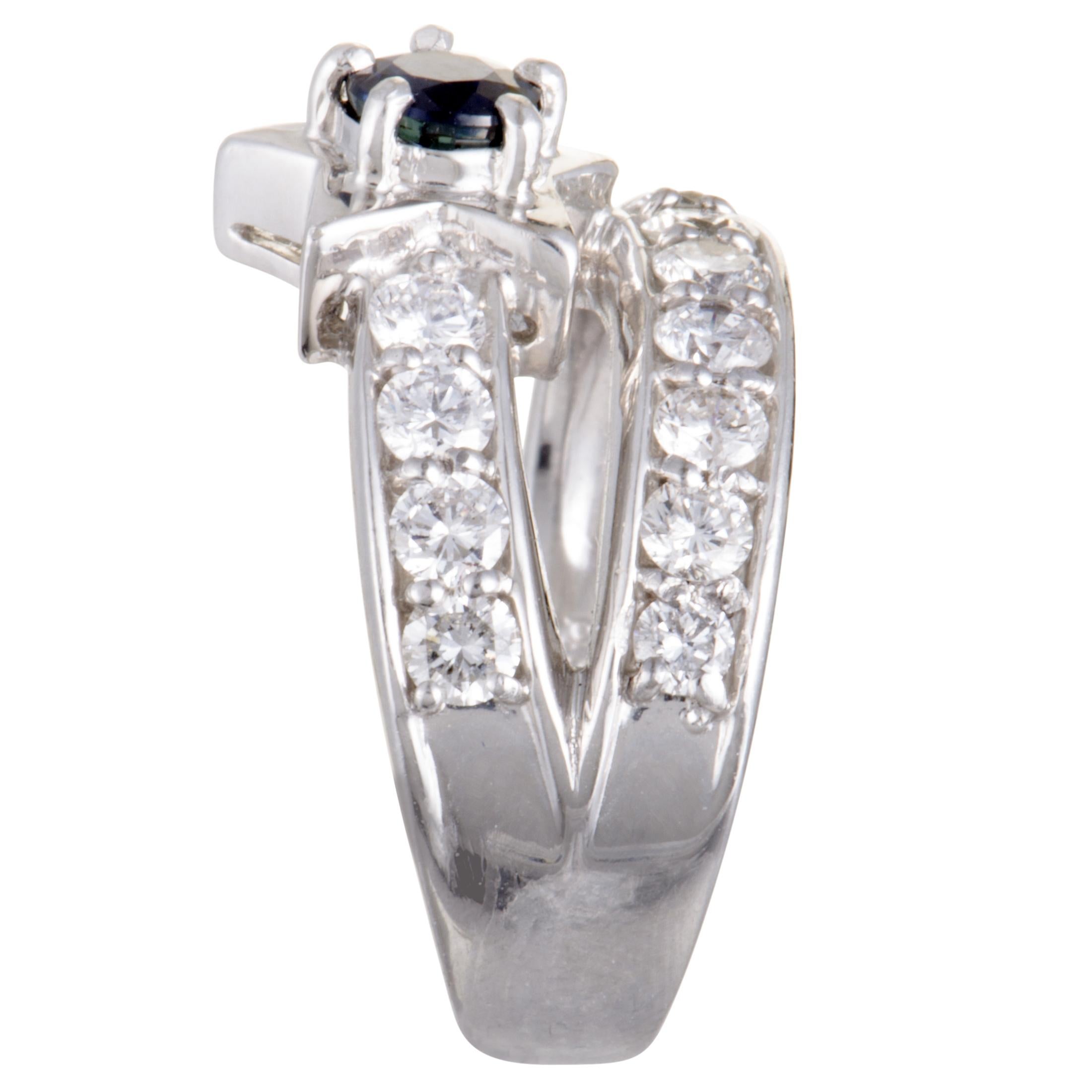 Women's Platinum Diamond Pave and Sapphire Star Ring