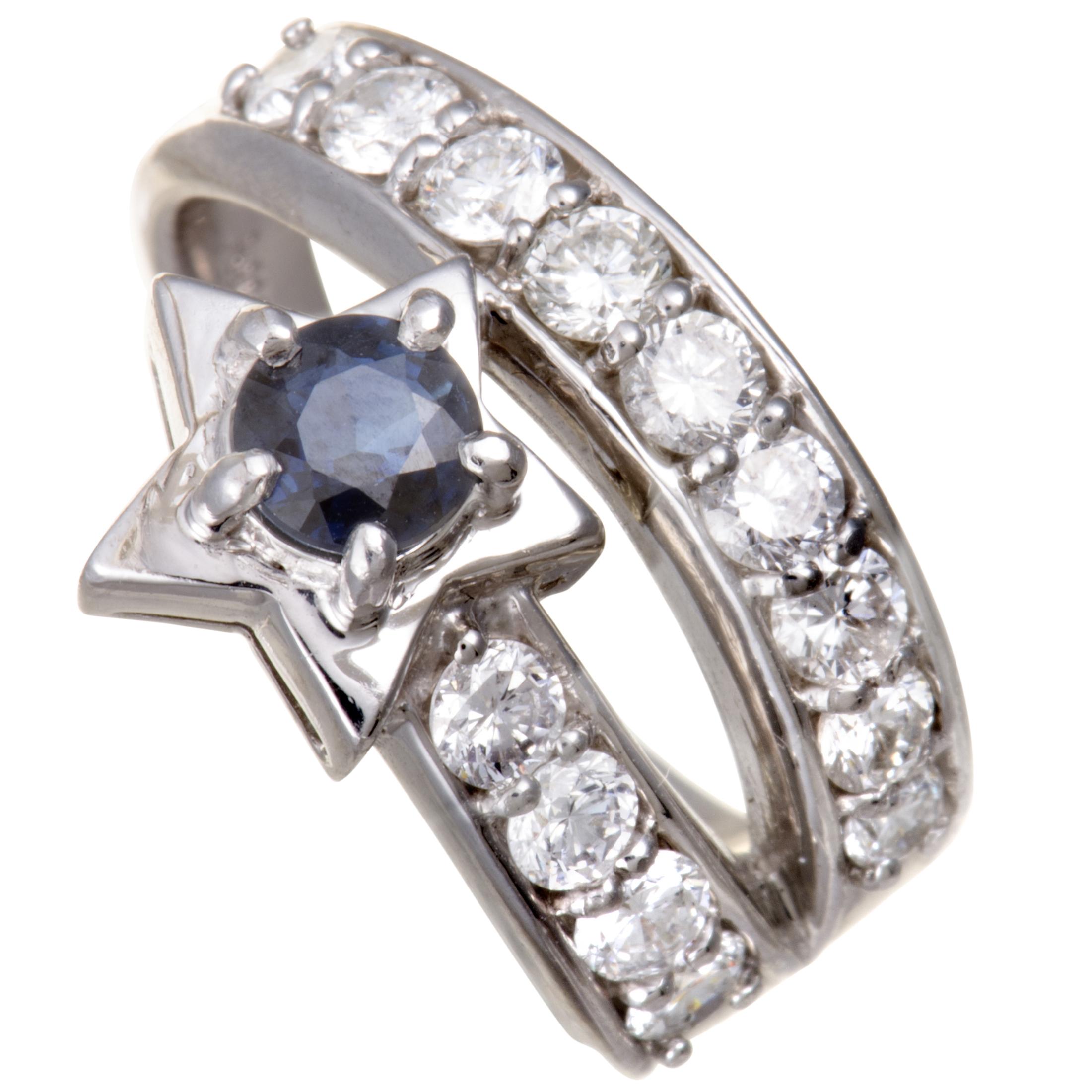 Platinum Diamond Pave and Sapphire Star Ring