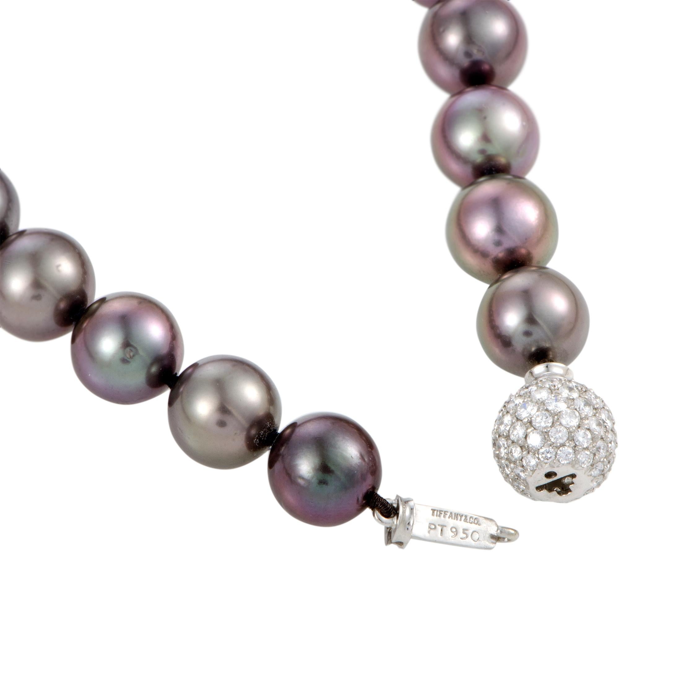 Platinum Diamond Pave Beads and Tahitian Pearls Riviere Necklace In Excellent Condition In Southampton, PA