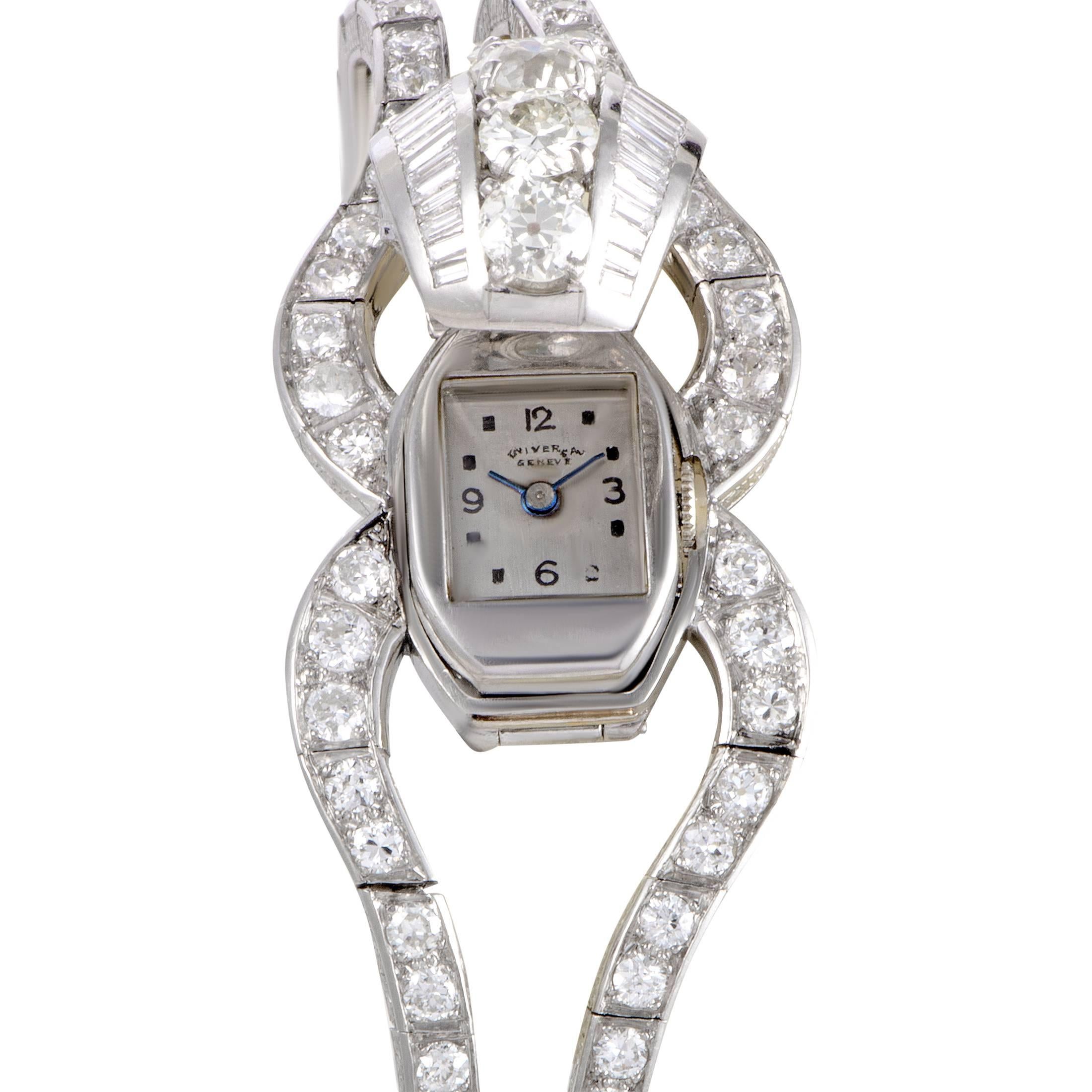 Round Cut Platinum Diamond Pave Bracelet Wristwatch