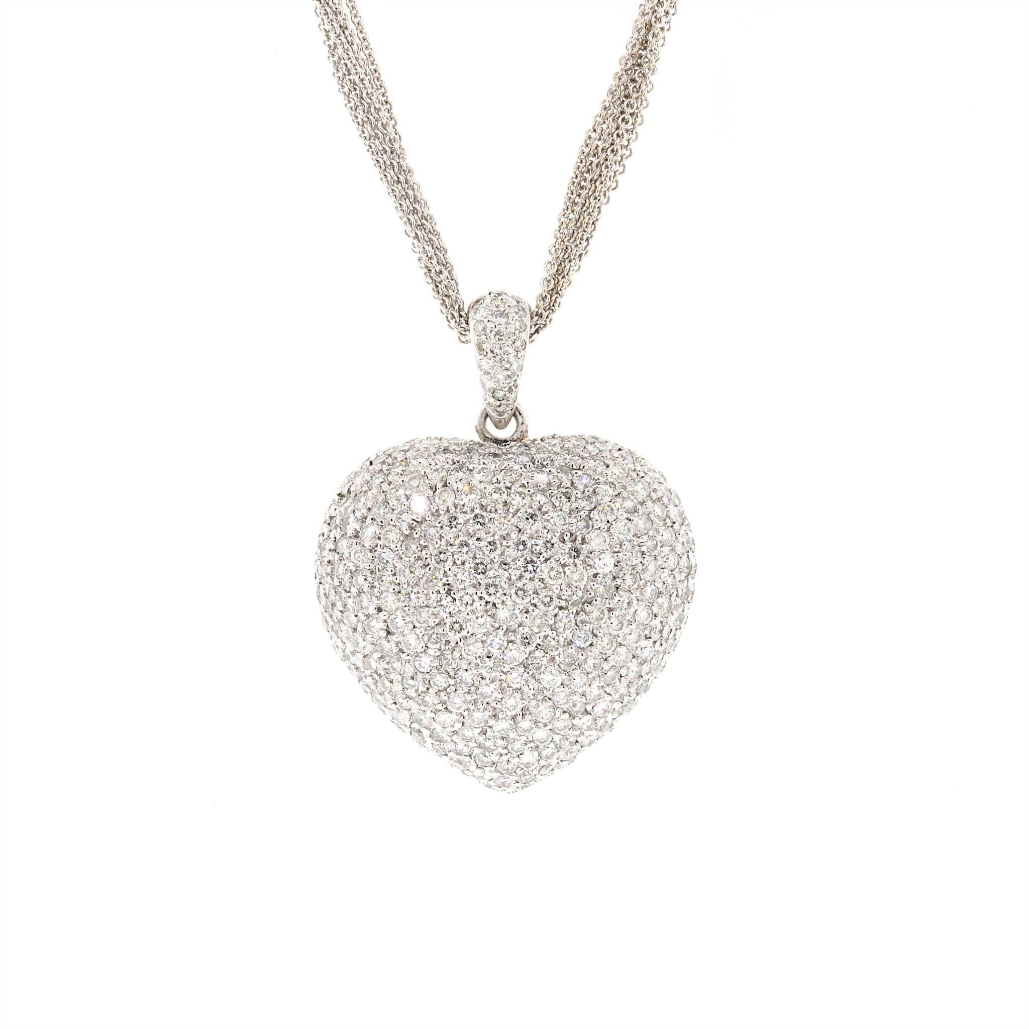 Women's Platinum Diamond Pave Heart with 7 Row Chain Necklace For Sale