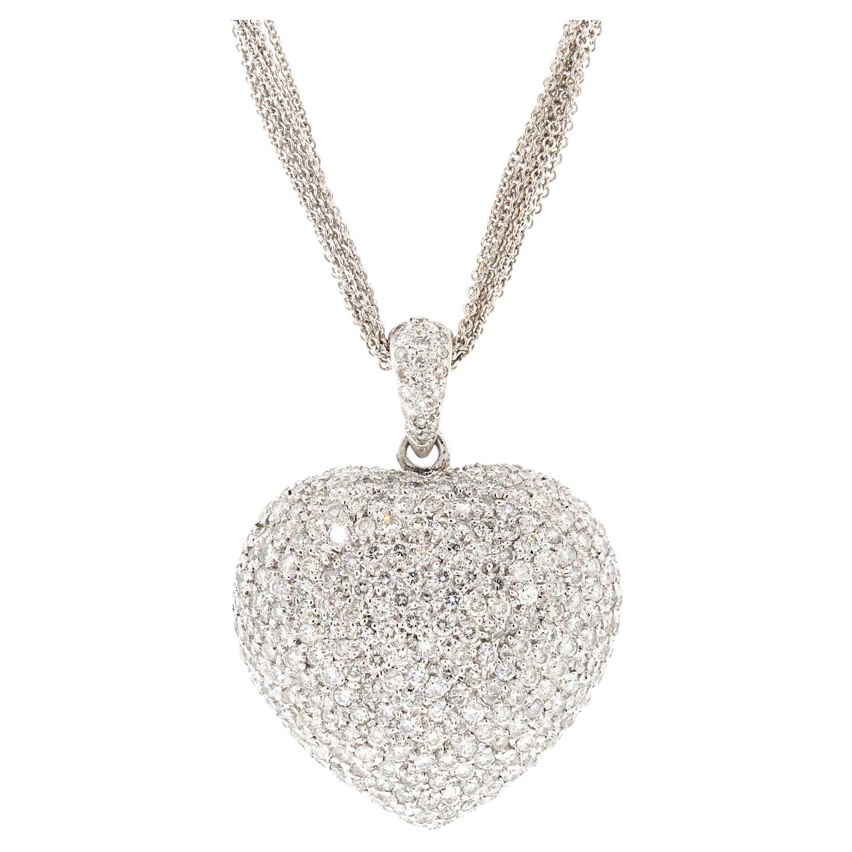Platinum Diamond Pave Heart with 7 Row Chain Necklace For Sale