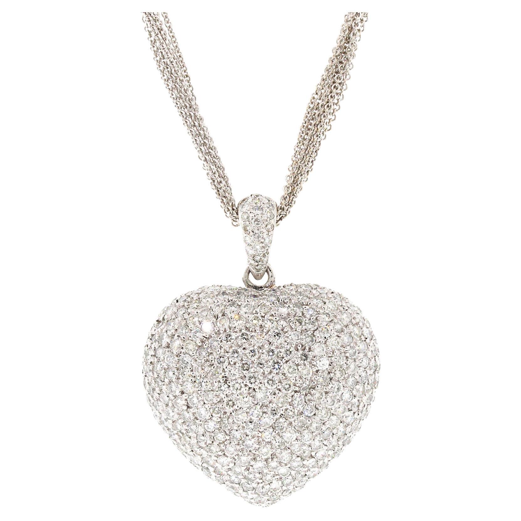 Platinum Diamond Pave Heart with 7 Row Chain Necklace