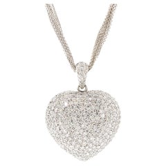 Platinum Diamond Pave Heart with 7 Row Chain Necklace
