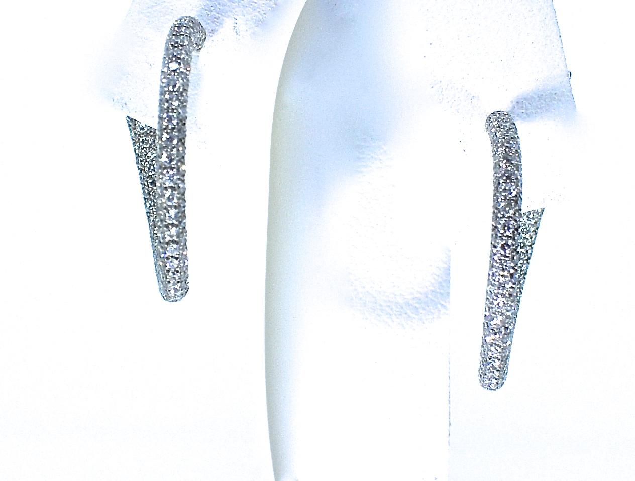 Contemporary Platinum Diamond Pave Small Hoops
