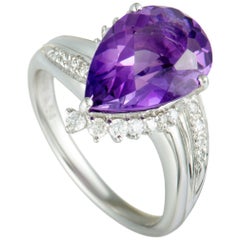 Platinum Diamond Pear Amethyst Ring