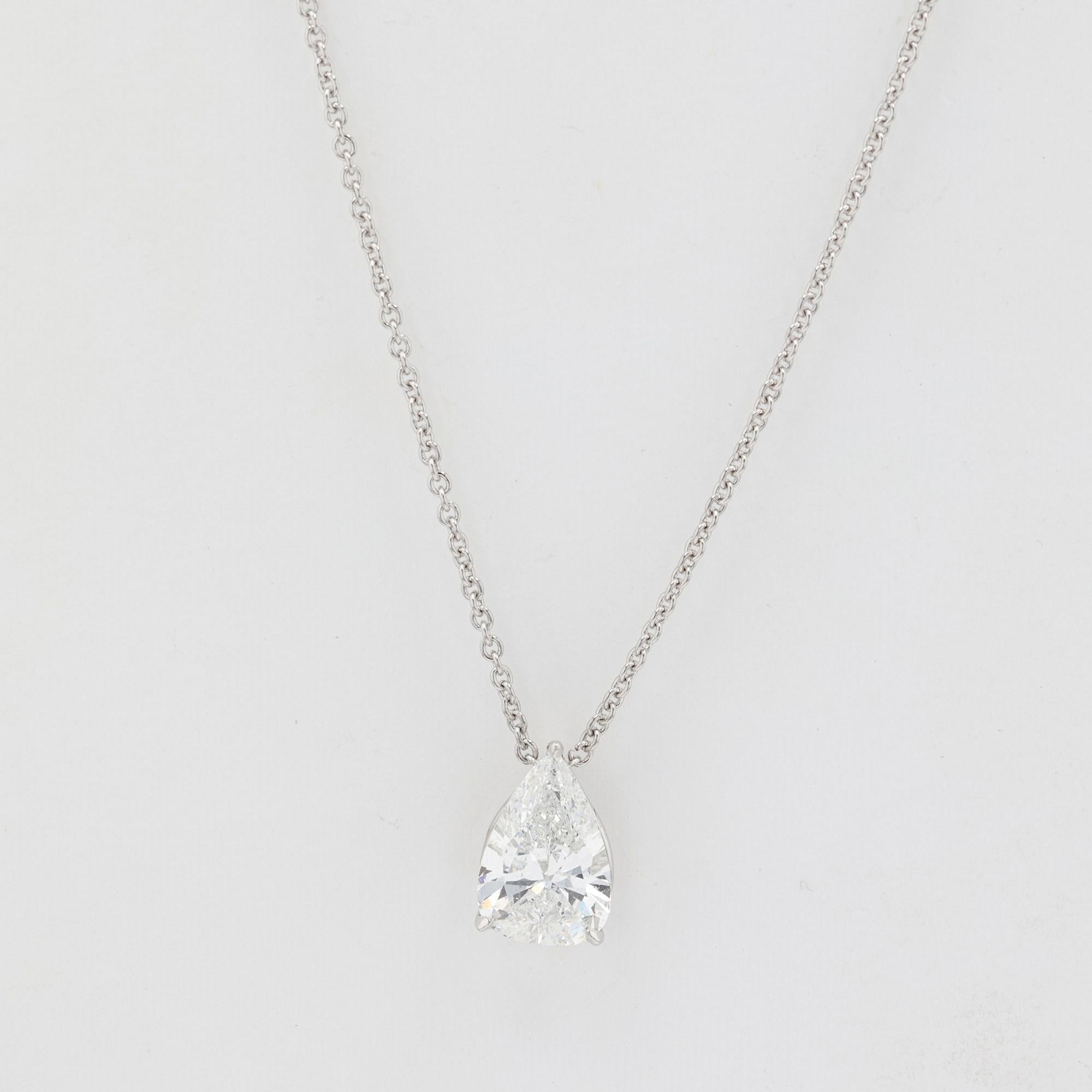 Modern Platinum Diamond Pear Solitaire Pendant For Sale