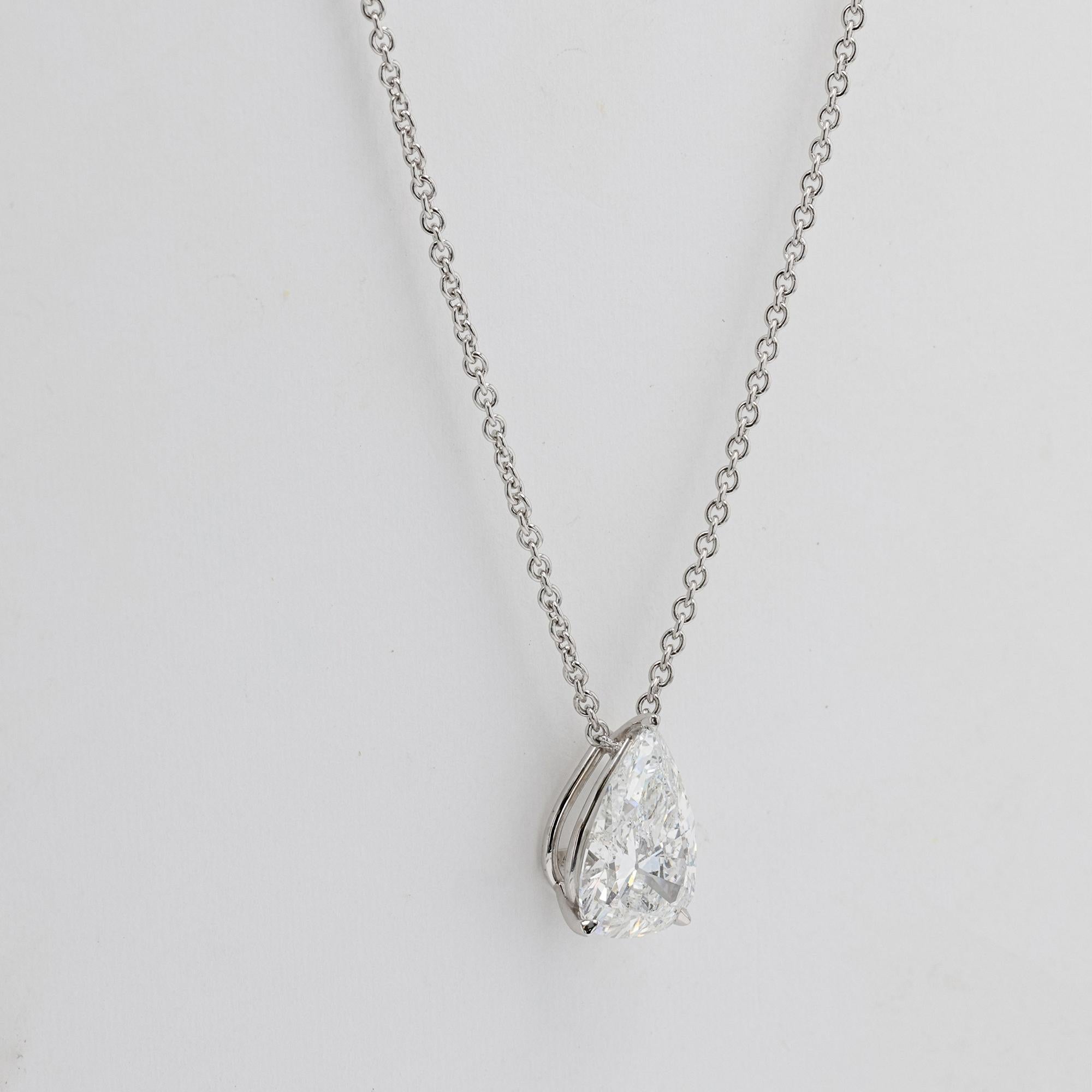Pear Cut Platinum Diamond Pear Solitaire Pendant For Sale