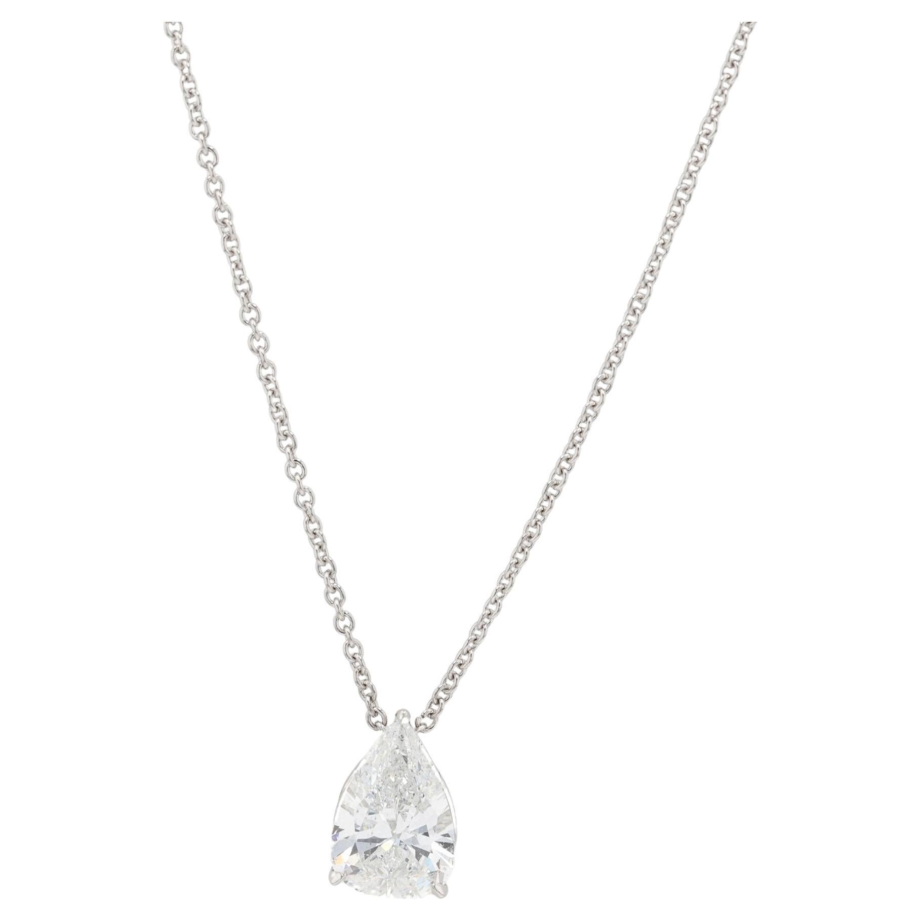 Platinum Diamond Pear Solitaire Pendant For Sale