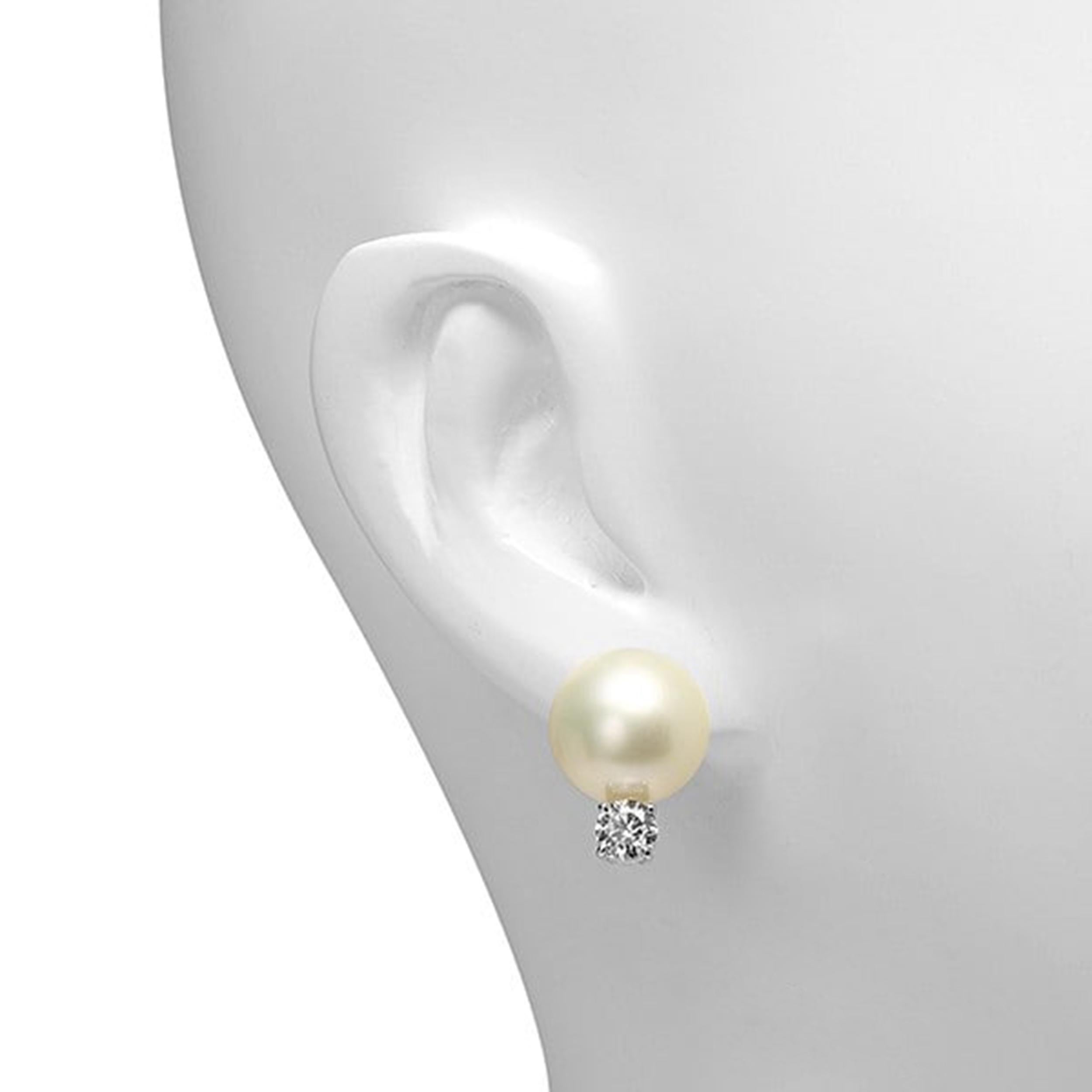 Round Cut Platinum Diamond Pearl Earrings  0.526ct & 0.505ct Diamonds  13.6mm Pearls For Sale