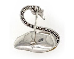 Platinum Diamond Pearl Swan Brooch