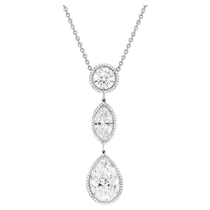 Platinum Diamond Pendant with Pear, Marque and Round Shape Diamond