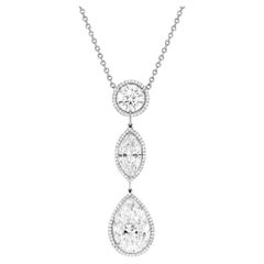 Platinum Diamond Pendant with Pear, Marque and Round Shape Diamond