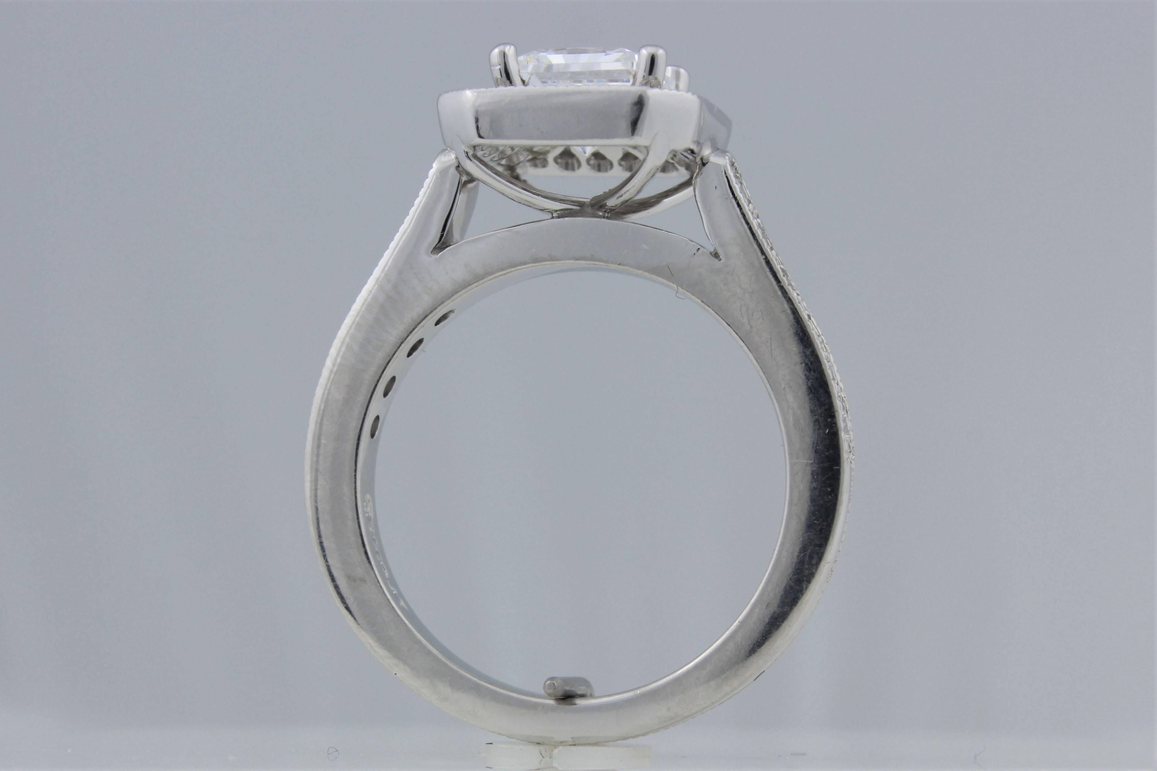 Radiant Cut Platinum Diamond Precision Set Halo Style Flush Fit Ring Mounting For Sale