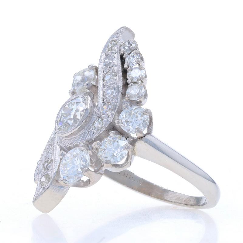 Platinum Diamond Retro Cluster Cocktail Ring - European 1.54ctw Vintage Bypass In Excellent Condition For Sale In Greensboro, NC