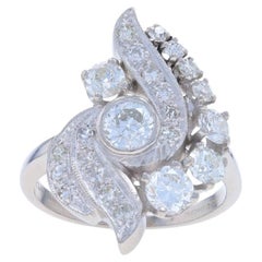 Platinum Diamond Retro Cluster Cocktail Ring - European 1.54ctw Vintage Bypass