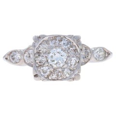 Platinum Diamond Retro Cluster Engagement Ring Old Cut .65ctw Vintage Knife-Edge
