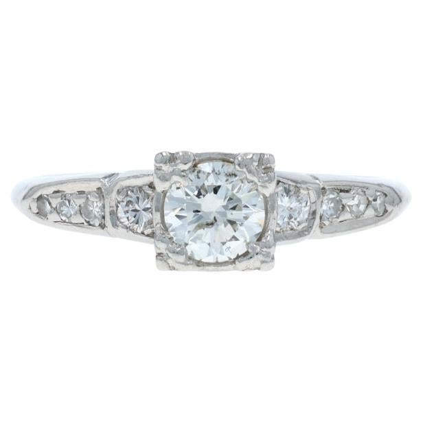 Platinum Diamond Retro Engagement Ring - 950 Rd .66ctw Vintage