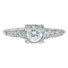 Platinum Diamond Retro Engagement Ring - 950 Rd .66ctw Vintage