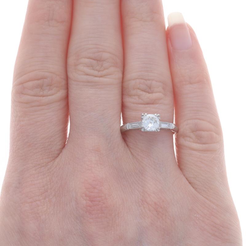 Baguette Cut Platinum Diamond Retro Engagement Ring Transitional.65ctw Vintage Knife-Edge Sz7 For Sale