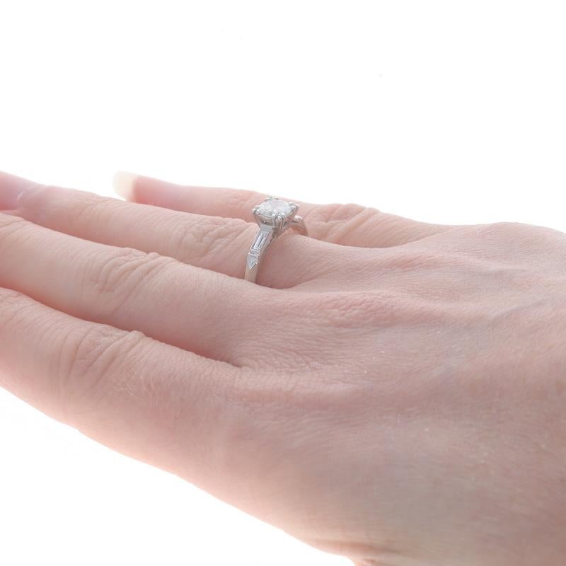 Women's Platinum Diamond Retro Engagement Ring Transitional.65ctw Vintage Knife-Edge Sz7 For Sale