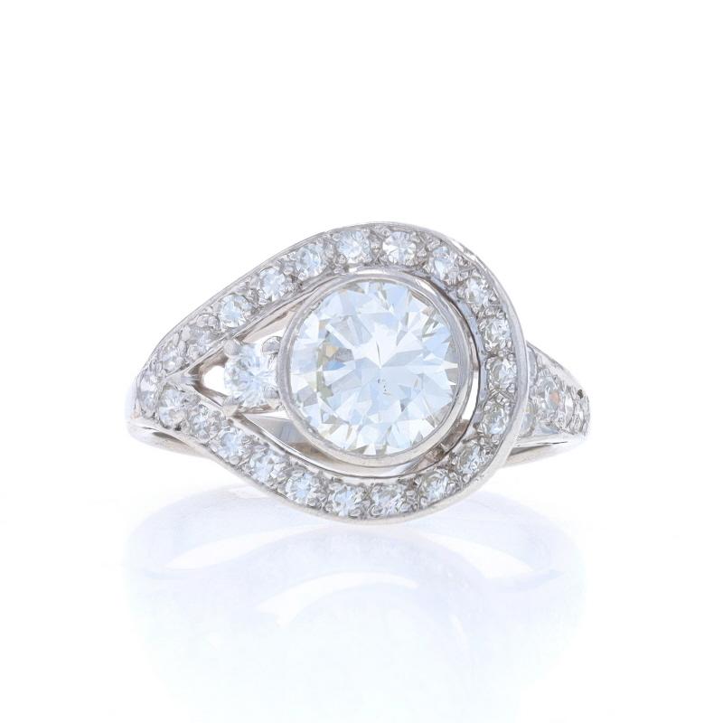 Size: 5
Sizing Fee: Up 2 sizes for $60 or Down 1 size for $40

Era: Retro
Date: 1940s - 1950s

Metal Content: Platinum

Stone Information
Natural Diamond
Carat(s): 1.14ct
Cut: Round Brilliant
Color: G
Clarity: VS2

Natural Diamond
Carat(s):