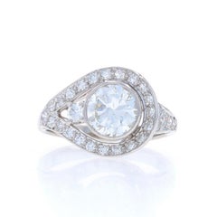 Platinum Diamond Retro Loop Halo Ring - Round Brilliant 1.55ctw Vintage