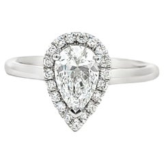 Bague en platine avec diamant - 1.00ct Pear Shape Center GIA D-SI2