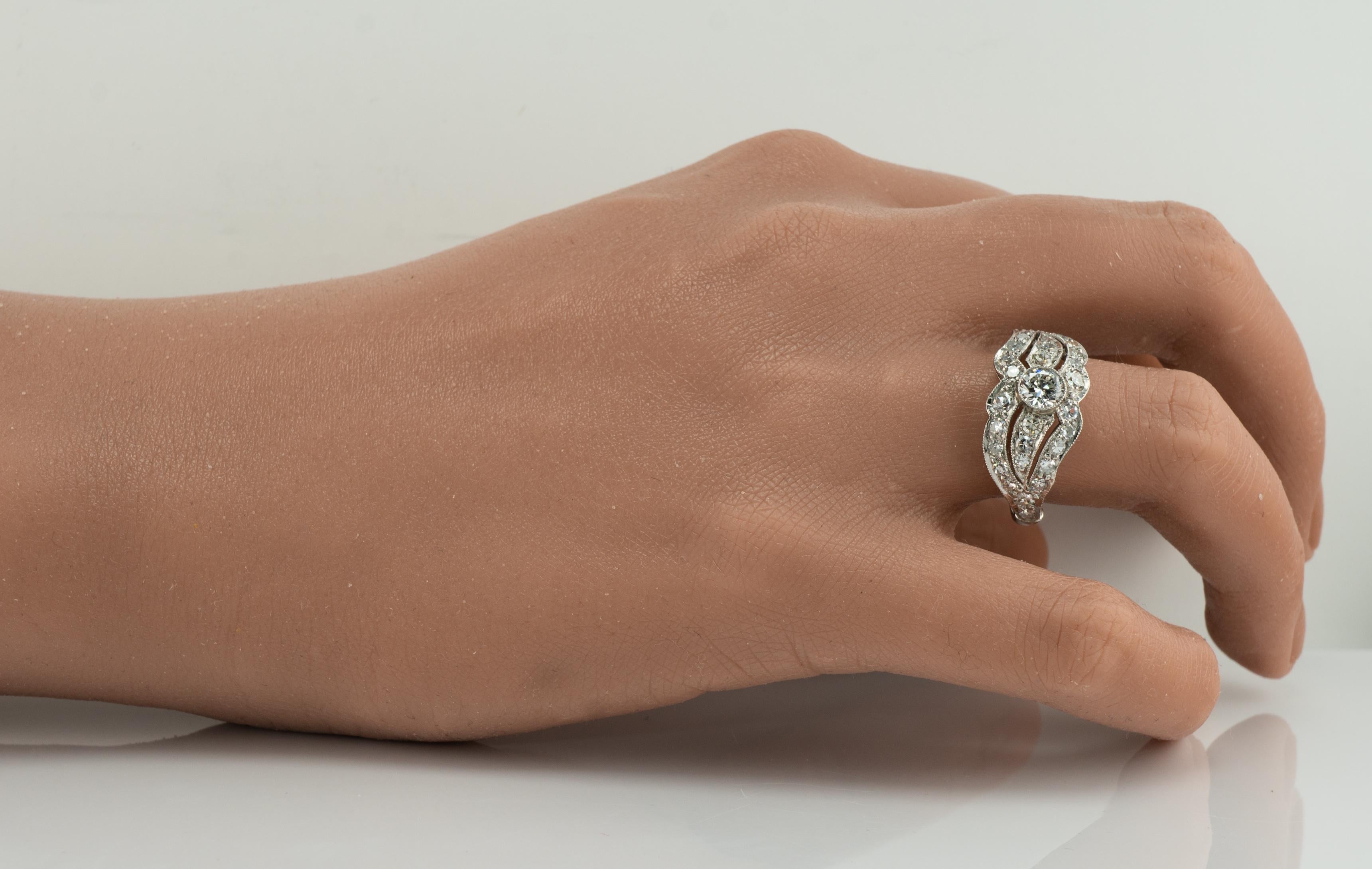 Platin-Diamant-Ringband Vintage Verlobungsring 1,41 TDW im Angebot 5