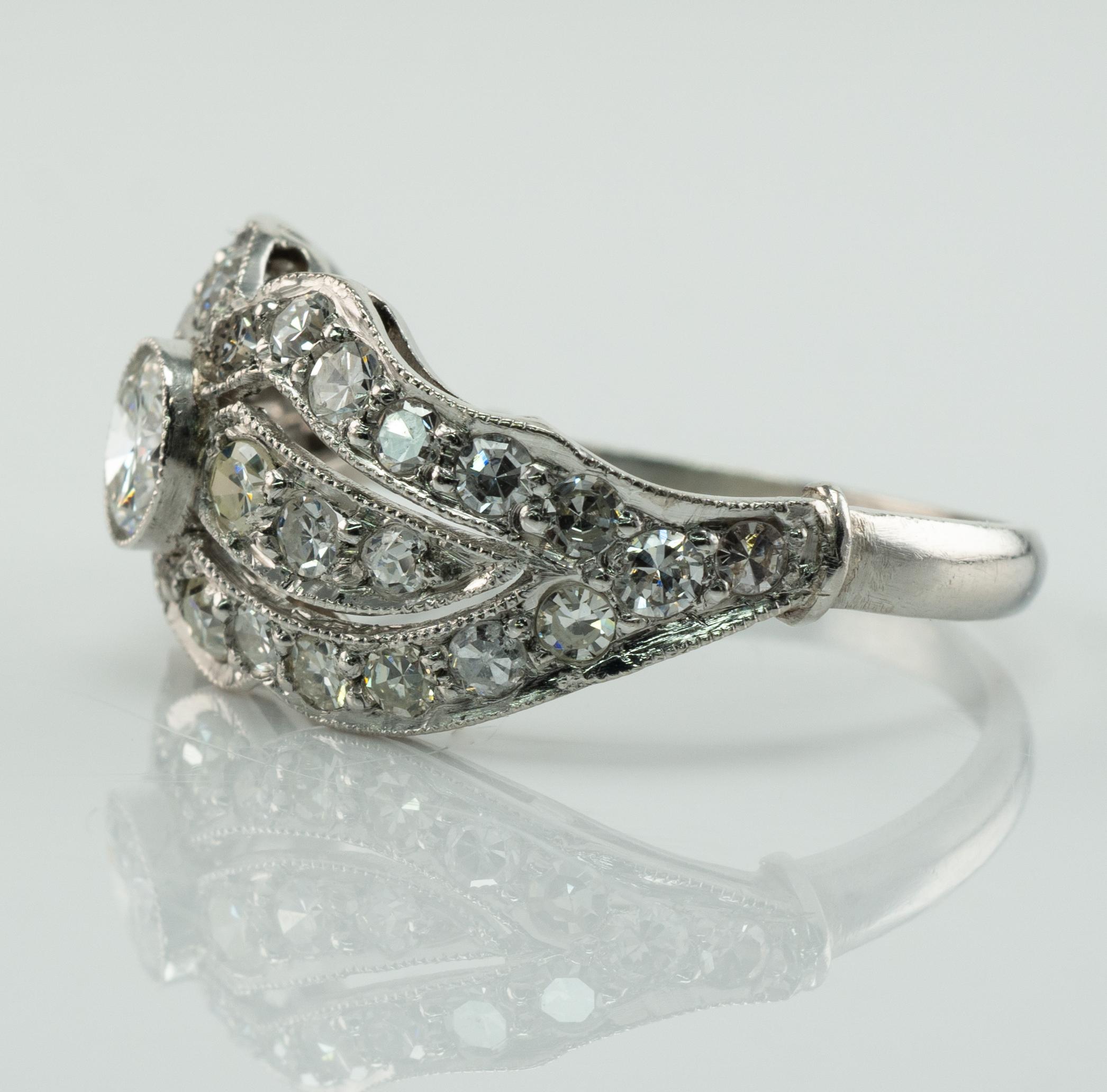 Platinum Diamond Ring Band Vintage Engagement Wedding 1.41 TDW For Sale 6