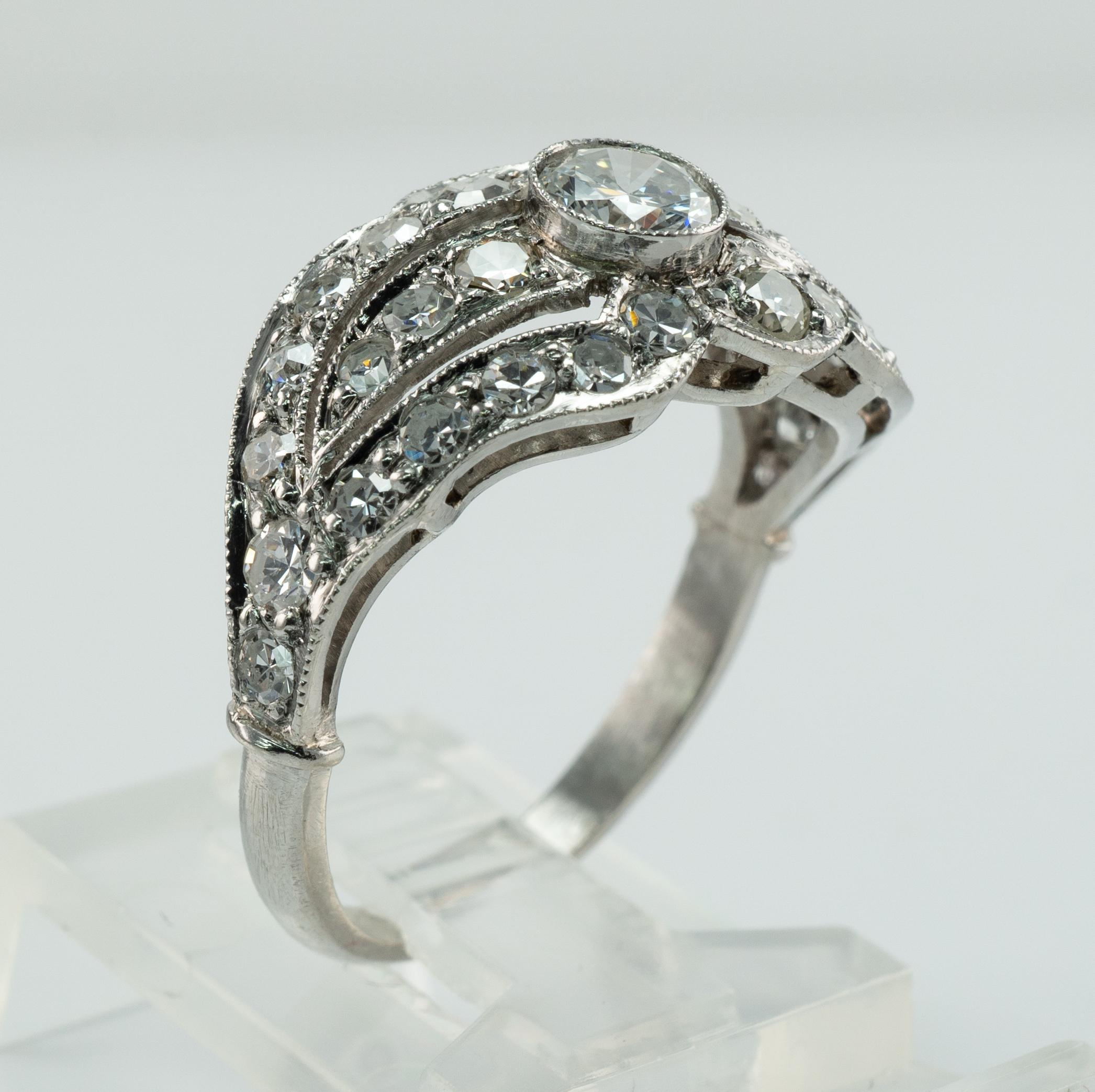 Platinum Diamond Ring Band Vintage Engagement Wedding 1.41 TDW For Sale 7