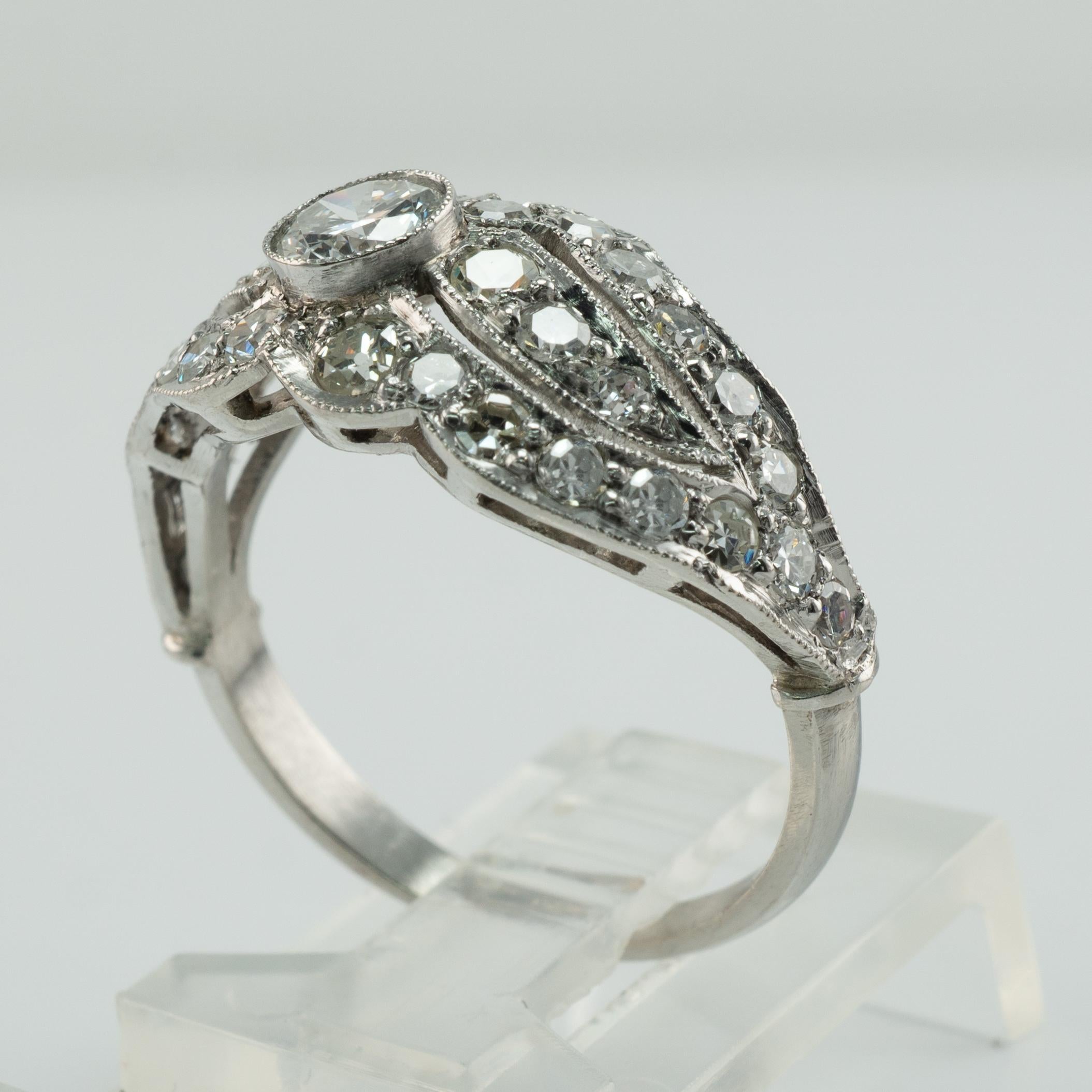 Platin-Diamant-Ringband Vintage Verlobungsring 1,41 TDW im Angebot 9