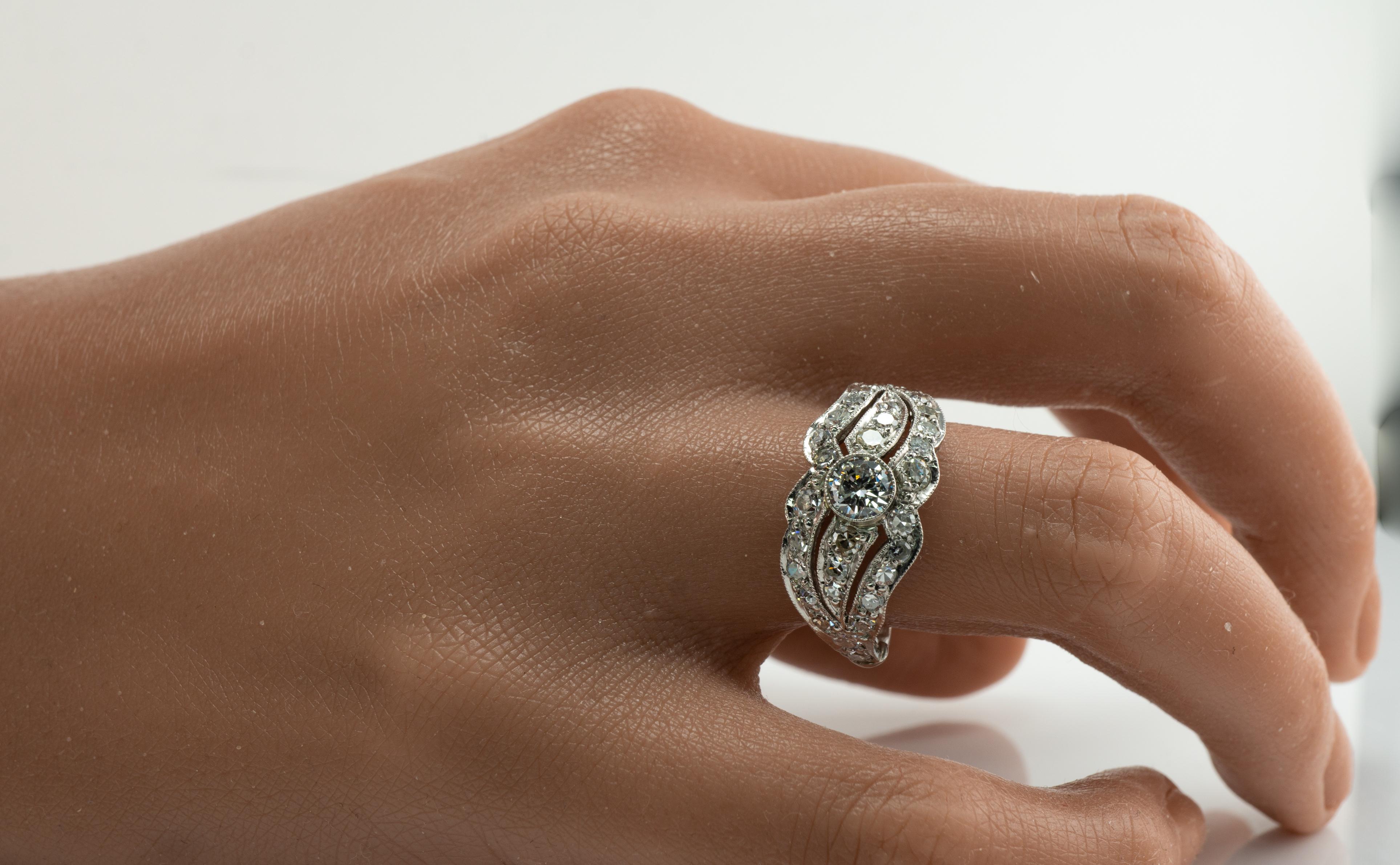 Platin-Diamant-Ringband Vintage Verlobungsring 1,41 TDW im Zustand „Gut“ im Angebot in East Brunswick, NJ