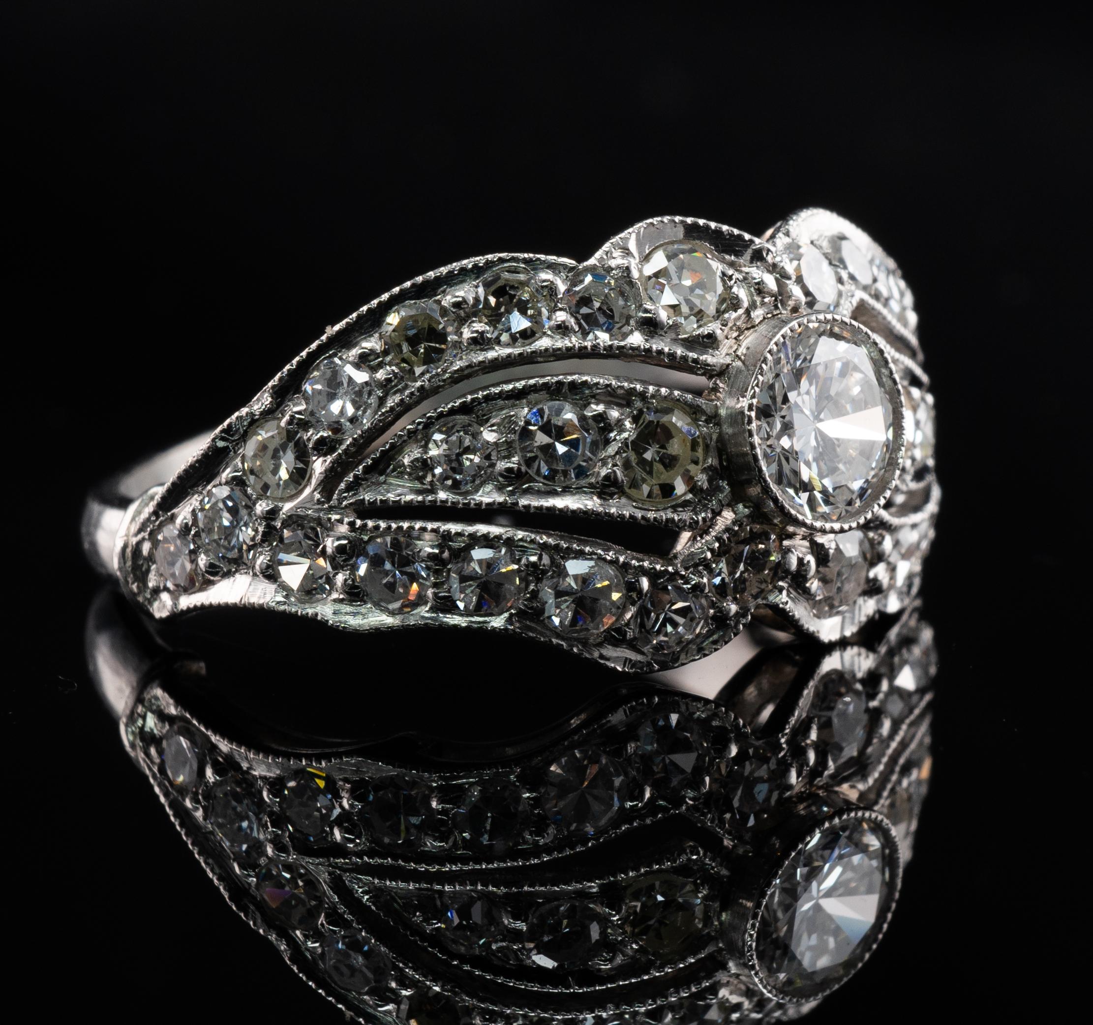Platinum Diamond Ring Band Vintage Engagement Wedding 1.41 TDW For Sale 2
