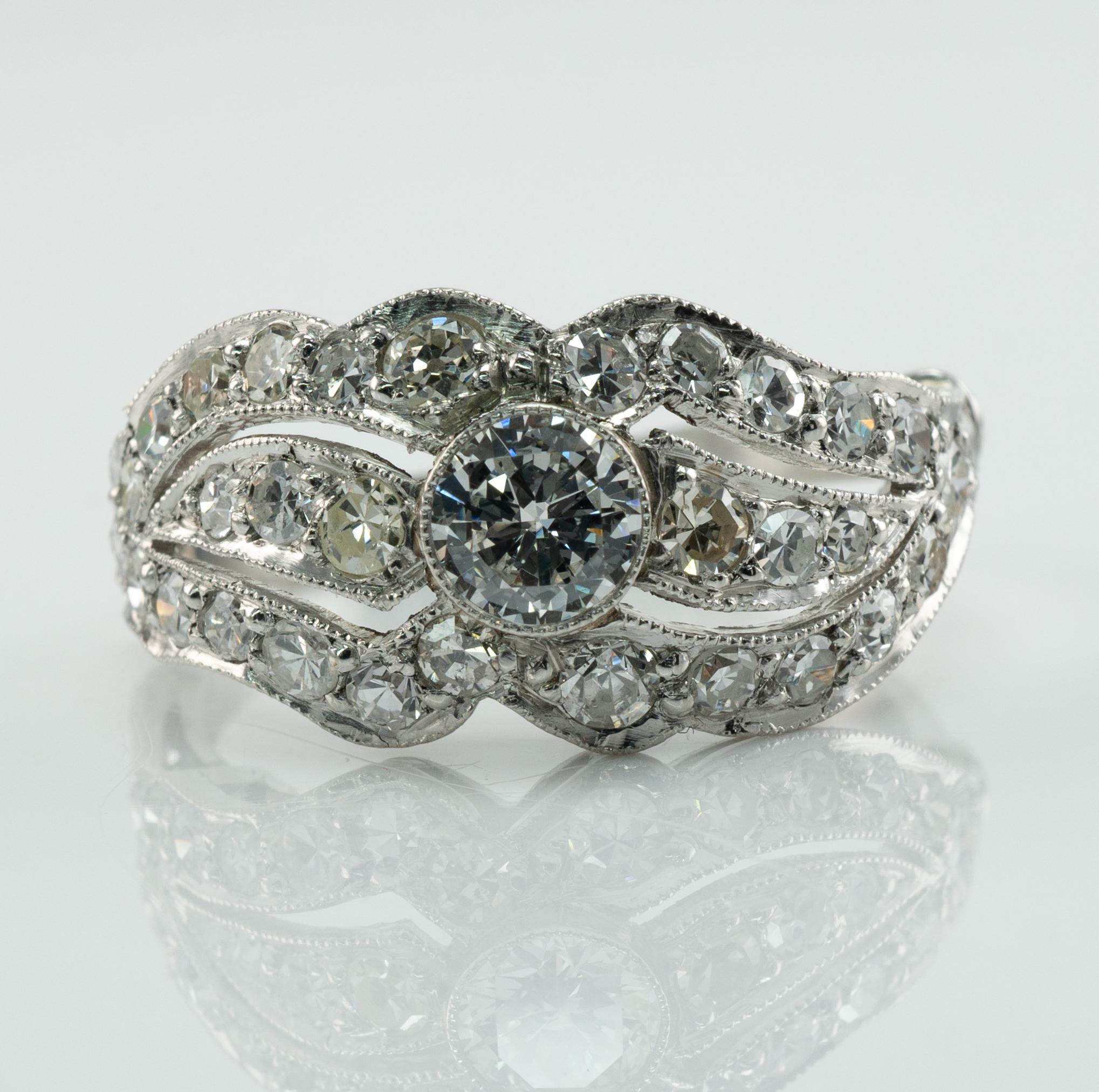 Platin-Diamant-Ringband Vintage Verlobungsring 1,41 TDW im Angebot 3