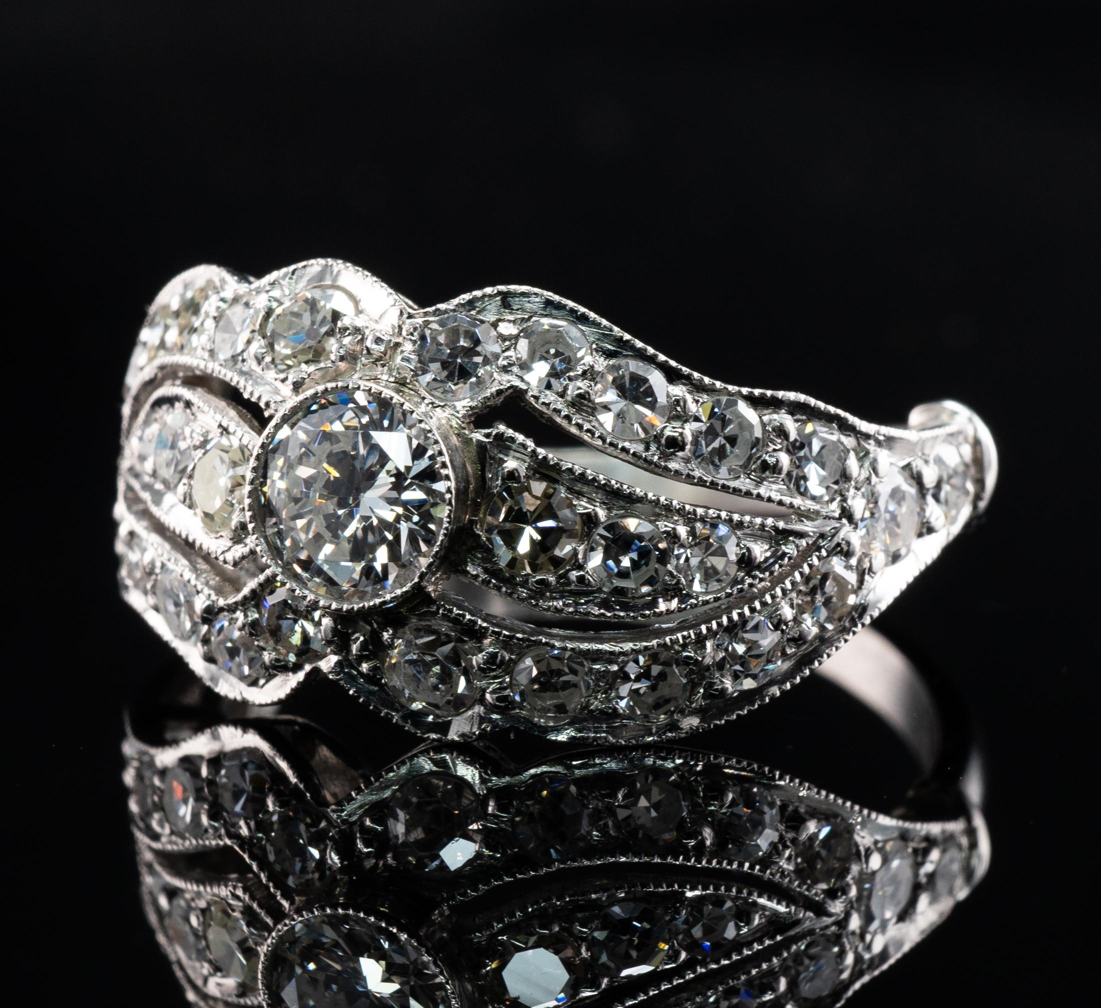 Platinum Diamond Ring Band Vintage Engagement Wedding 1.41 TDW For Sale 4