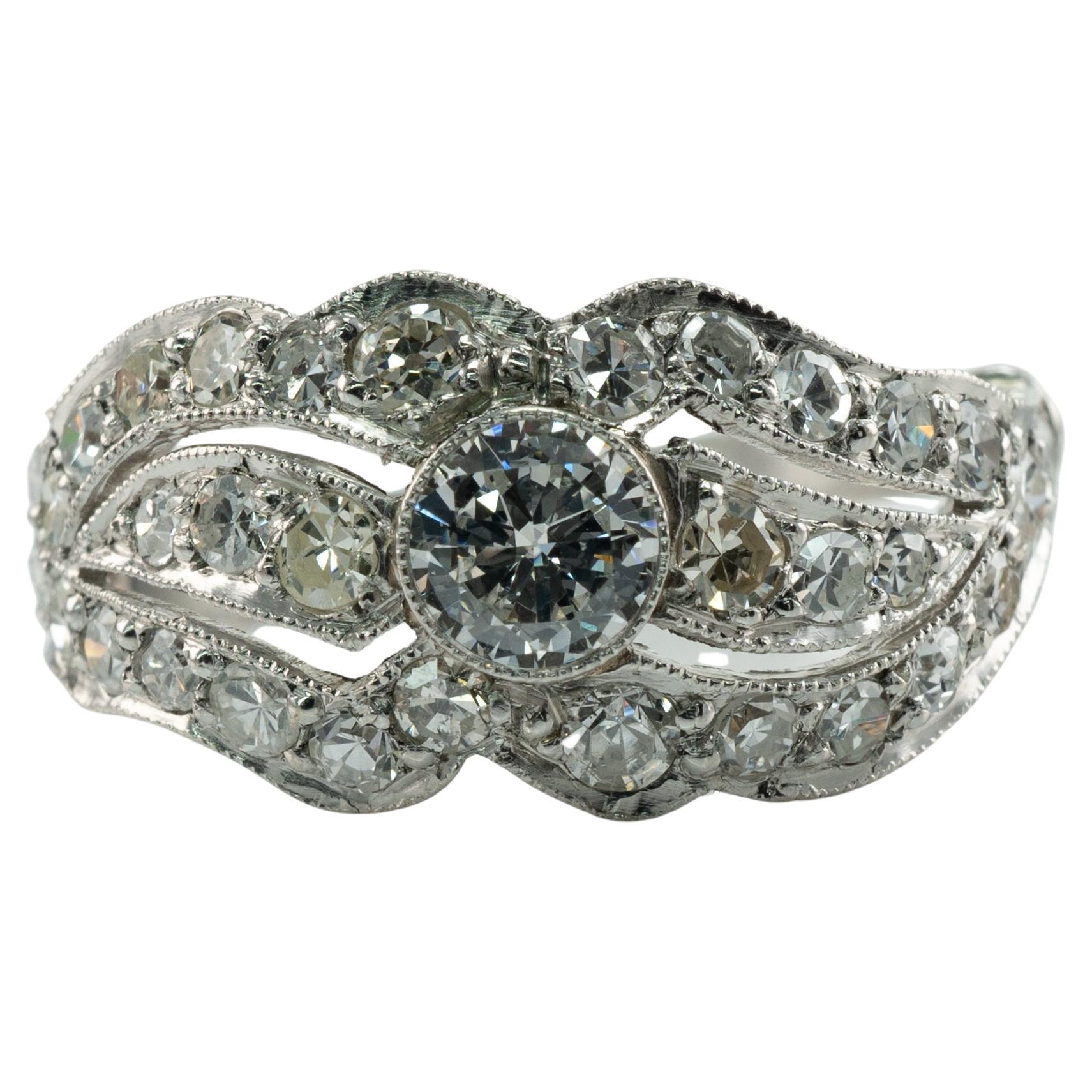 Platinum Diamond Ring Band Vintage Engagement Wedding 1.41 TDW For Sale