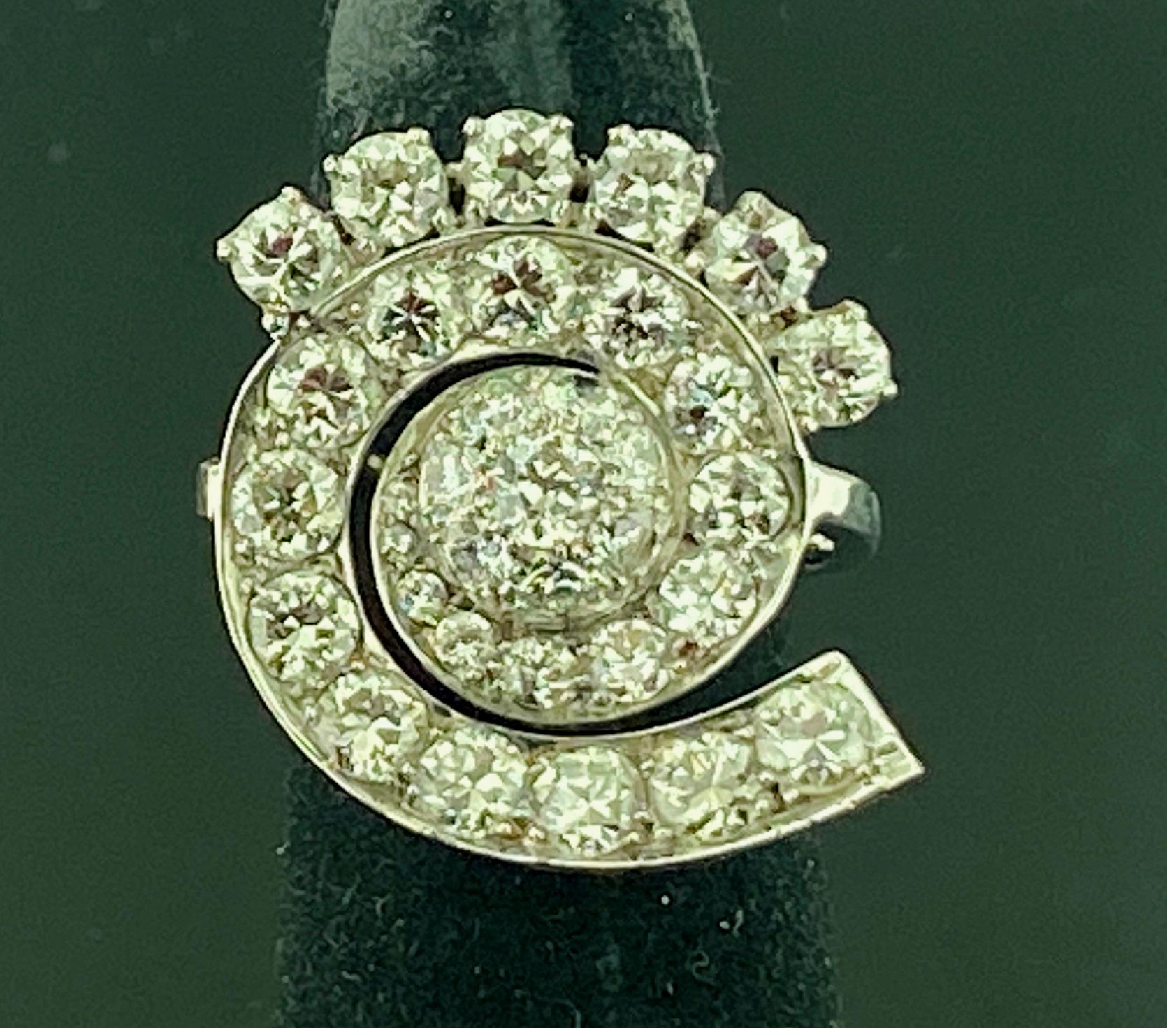 Round Cut Platinum Diamond Ring Circular Design For Sale